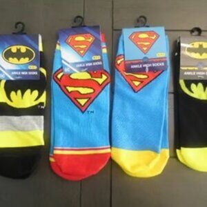 DC Superman & Batman Ankle High Socks, 4 Pairs Size 9-11